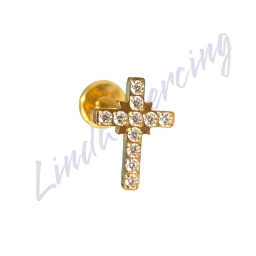Piercing Labret Titânio Pvd Cruz Cravejado 1.2x8