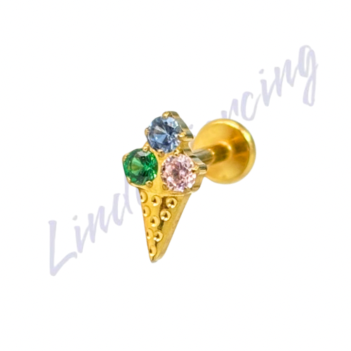 Piercing Titânio Pvd Sorvete 3 Zircônia Redonda Verde / Azul / Rosa 1.2x8