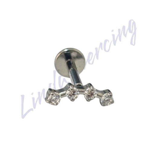 Piercing Labret Titânio mini cluster 4 pedras 1.2x8