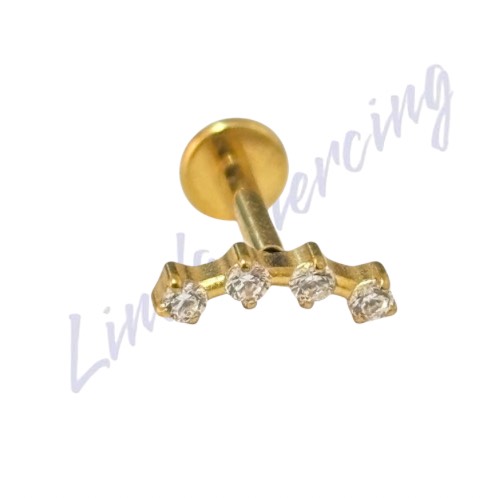 Piercing Labret Titânio pvd mini cluster 4 pedras 1.2x8