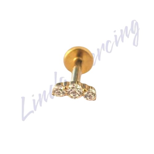 Piercing Labret Titânio pvd 3 pedra 1.2x8