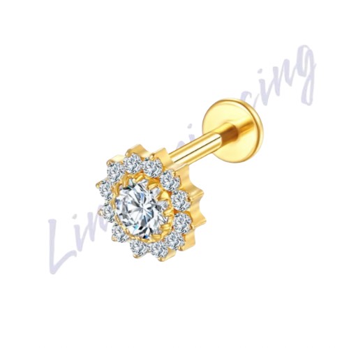 Labret Titânio pvd Flor Cravejado 1.2x8