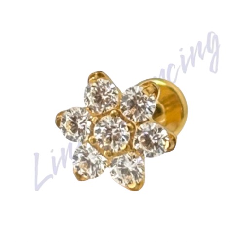 Labret Titânio pvd Flor 7 pedra 1.2x8