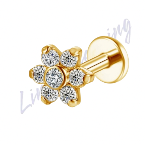 Labret Titânio pvd Flor 7 pedra 1.2x8