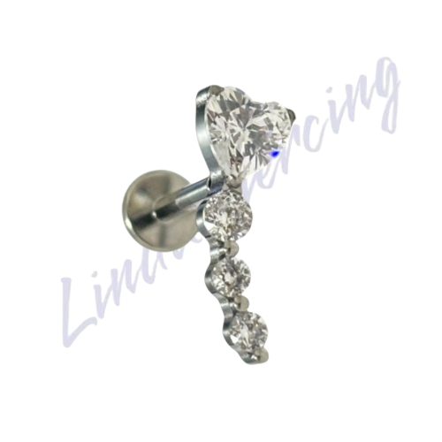 Labret Titânio 3 pedra c/coração 1.2x8