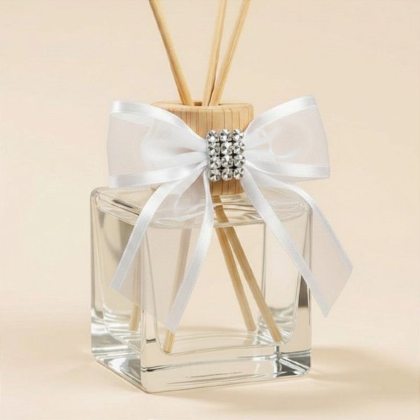 Laço Com Strass Prata - Branco - 8x8cm - 1 unidade - Rizzo