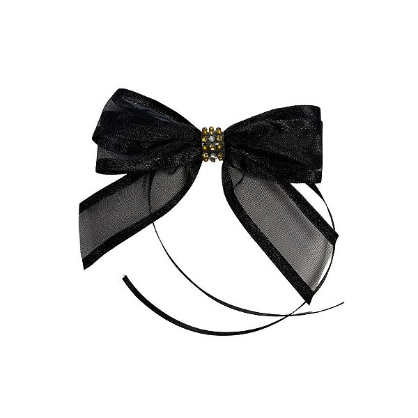Laço Com Strass Dourado - Preto - 8x8cm - 1 unidade - Rizzo