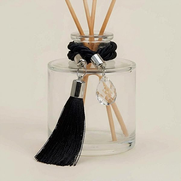 Cordão Decorativo Com Pompom E Pingente Gota - Preto Com Prata - 33,5cm - 1 unidade - Rizzo