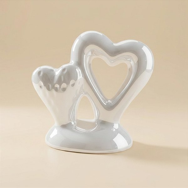 Coração Decorativo de Cerâmica - Branco - 8,7x7,8x4cm - 1 unidade - Rizzo