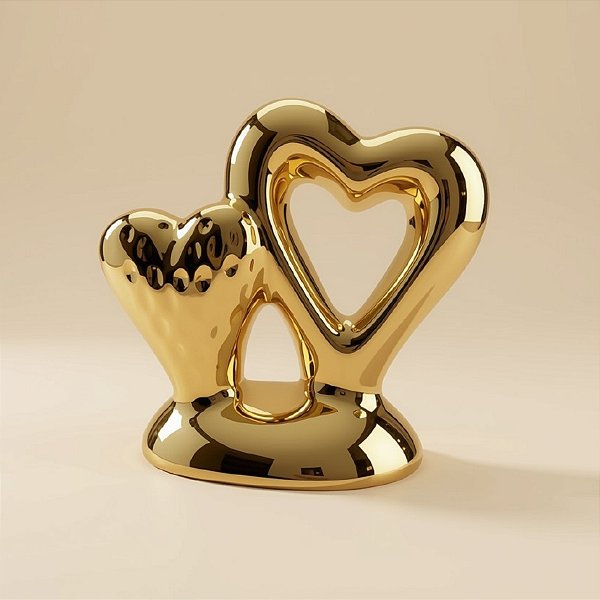 Coração Decorativo de Cerâmica - Dourado - 8,7x7,8x4cm - 1 unidade - Rizzo
