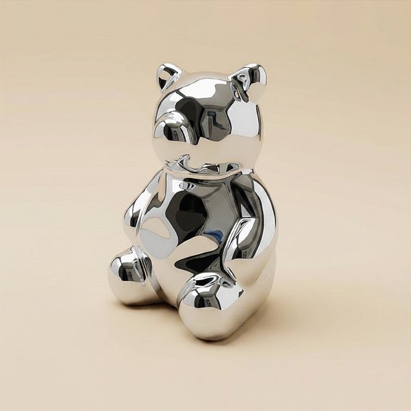 Urso Decorativo de Cerâmica - Prata - 6cm - 1 unidade - Rizzo