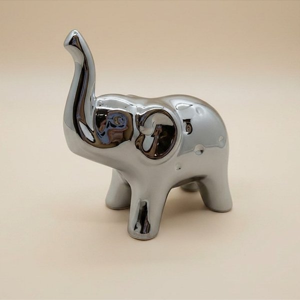 Elefante Decorativo de Cerâmica - Prata - 7x7cm - 1 unidade - Rizzo