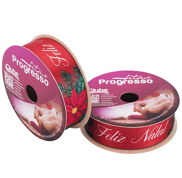 Fita de Cetim ECF005TR 22 mm - Cor 140 - Frases Feliz Natal com Flores - Rolo 10 Metros - 1 unidade - Fitas Progresso -