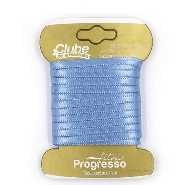 Fita em Cetim - Cor 212 Azul Bebê - 10 m x 4 mm - 1 unidade - Fitas Progresso - Rizzo