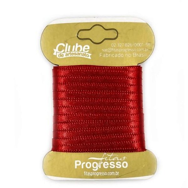 Fita em Cetim - Cor 209 Vermelho - 10 m x 4 mm - 1 unidade - Fitas Progresso - Rizzo