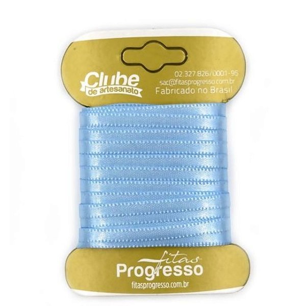 Fita em Cetim - Cor 246 Azul Celeste - 10 m x 4 mm - 1 unidade - Fitas Progresso - Rizzo