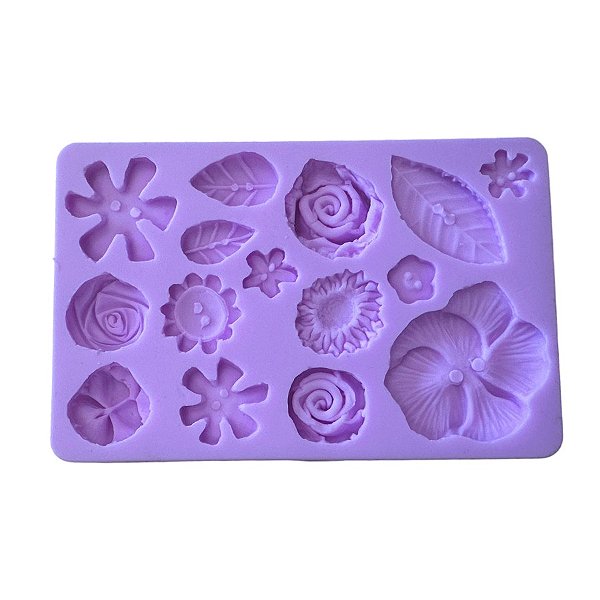 Molde de Silicone - Folhas e Flores - 8,5cm - 1 unidade - Prime Chef - Rizzo