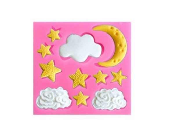 Molde de Silicone Nuvem, Estrela e Lua S298 Molds Planet Rizzo Confeitaria