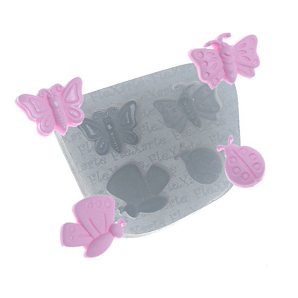 Molde de Silicone Borboletas e Joaninha Ref. 140 Flexarte