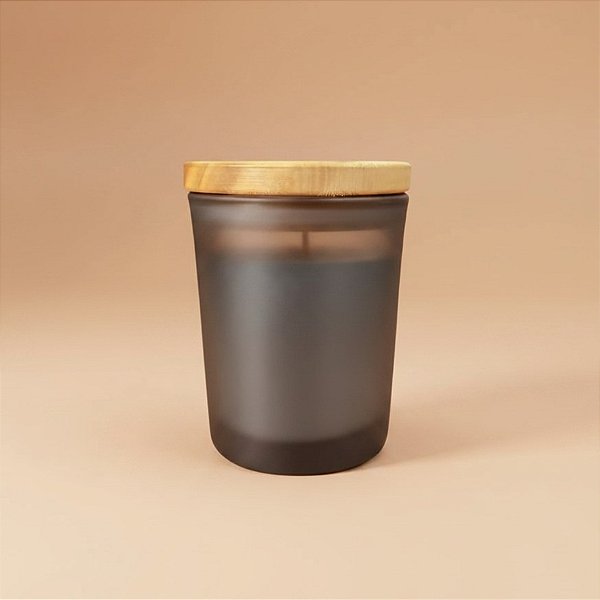 Pote de Vidro para Vela com Tampa de Madeira com Vedação - Cinza - 60ml - 4x6cm - 1 unidade - Rizzo