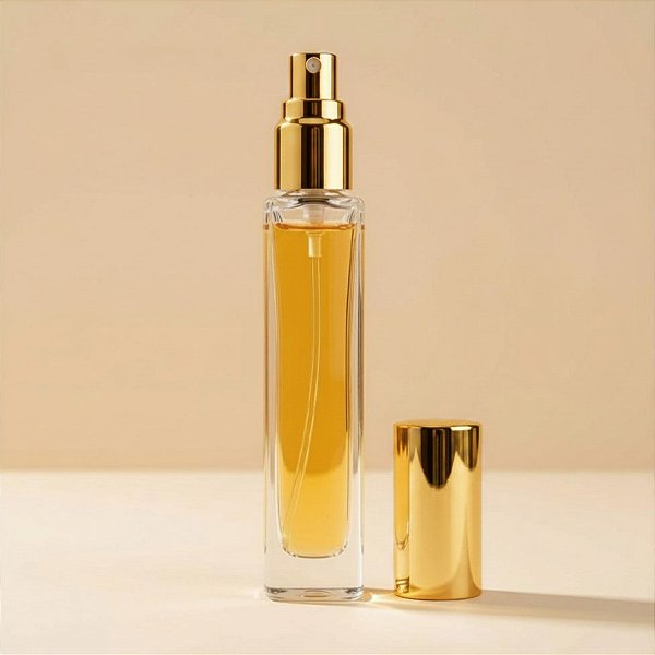 Frasco de Vidro Quadrado com Tampa Spray Ouro - 10ml - 1 unidade - Rizzo