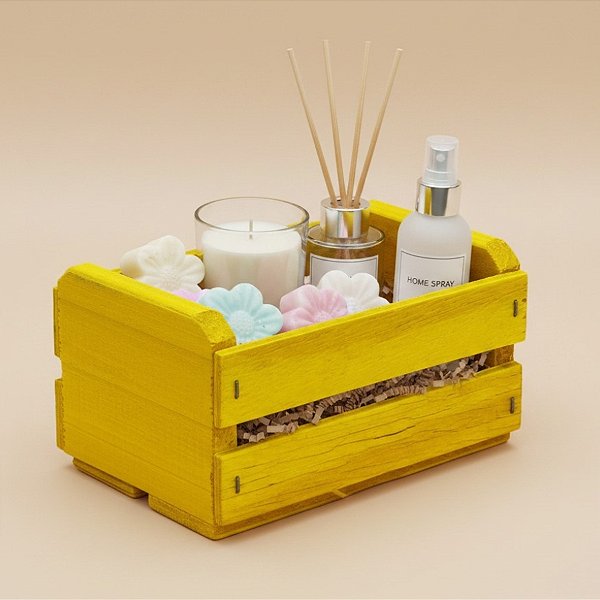 Caixote de Madeira Amarelo - 11,5x8x6,5cm - 1 unidade - Rizzo