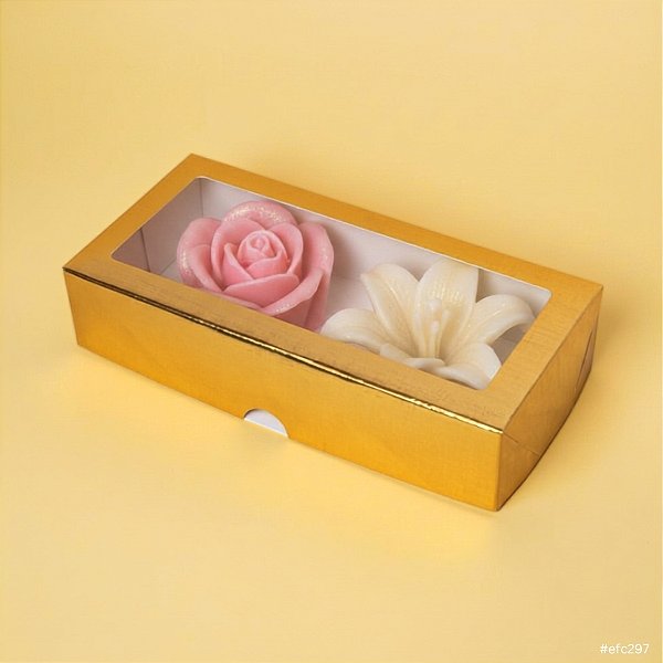 Caixa de Papel com Visor S1 (6cm x 9cm x 4cm) Dourada - 10 unidades - Rizzo