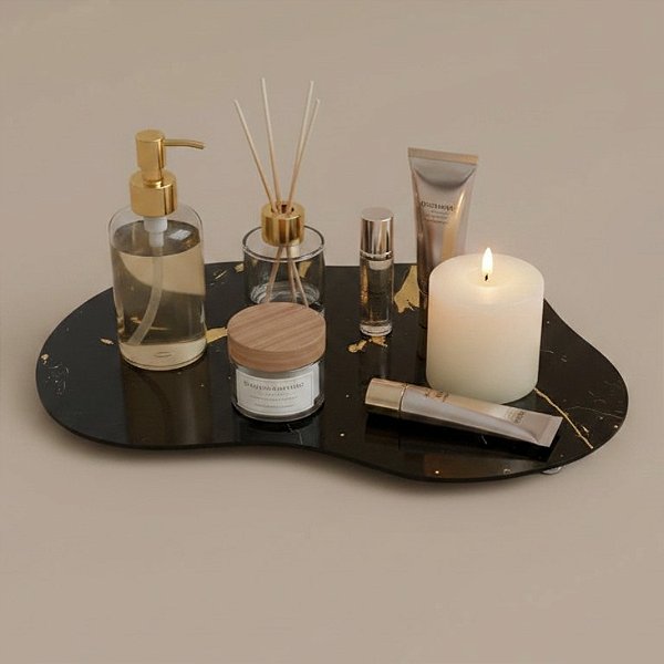 Bandeja Mesa Orgânica Com Pé - Mármore Preto - 20x30cm - 1 unidade - Rizzo