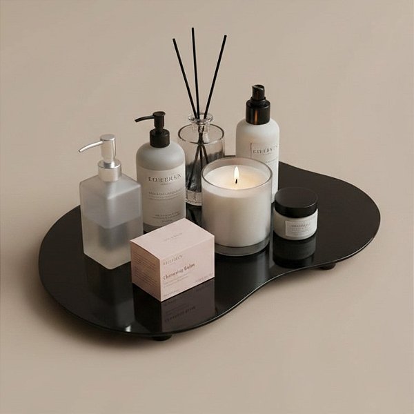 Bandeja Mesa Orgânica Com Pé - Preto - 20x30cm - 1 unidade - Rizzo