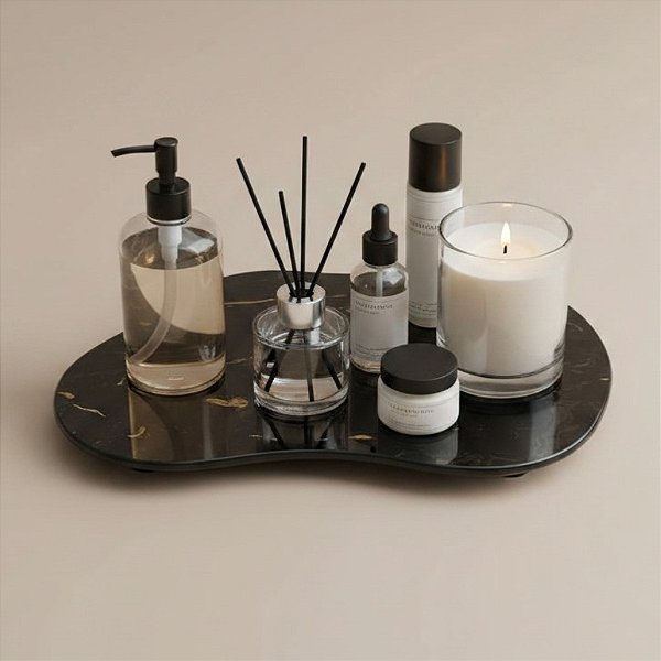 Bandeja Mesa Orgânica Com Pé - Mármore Preto - 16x22cm - 1 unidade - Rizzo