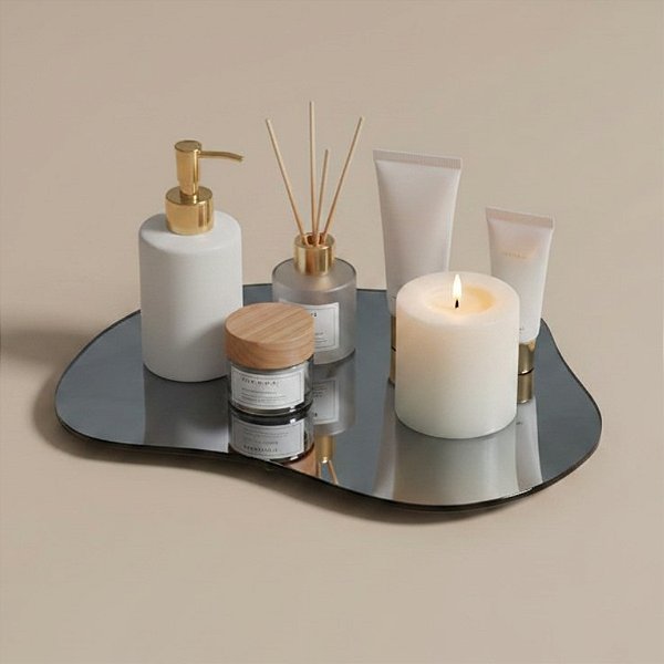 Bandeja Mesa Orgânica Com Pé - Fume - 16x22cm - 1 unidade - Rizzo