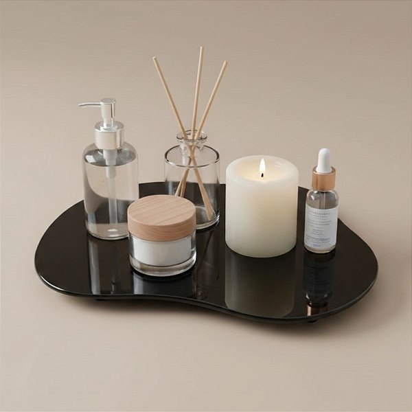 Bandeja Mesa Orgânica Com Pé - Preto - 16x22cm - 1 unidade - Rizzo