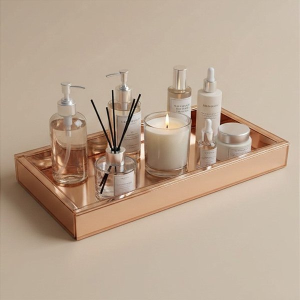 Bandeja Caixa Retangular - Rose Espelhada - 10x20cm - 1 unidade - Rizzo