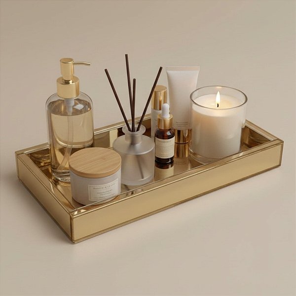Bandeja Caixa Retangular - Ouro - 10x20cm - 1 unidade - Rizzo