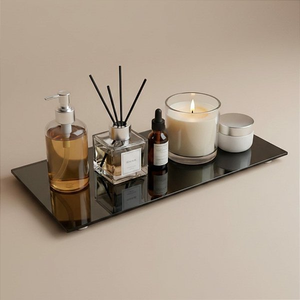 Bandeja Mesa Retangular Com Pé - Preto - 10x20cm - 1 unidade - Rizzo