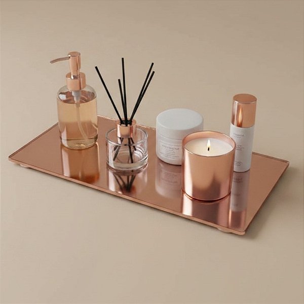 Bandeja Mesa Retangular Com Pé - Rose Espelho - 10x20cm - 1 unidade - Rizzo