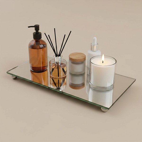Bandeja Mesa Retangular Com Pé - Espelho - 10x20cm - 1 unidade - Rizzo