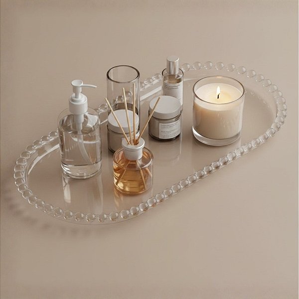 Bandeja Esfera Acrílica Durável Oval - Cristal - 25x13cm - 1 unidade - Rizzo