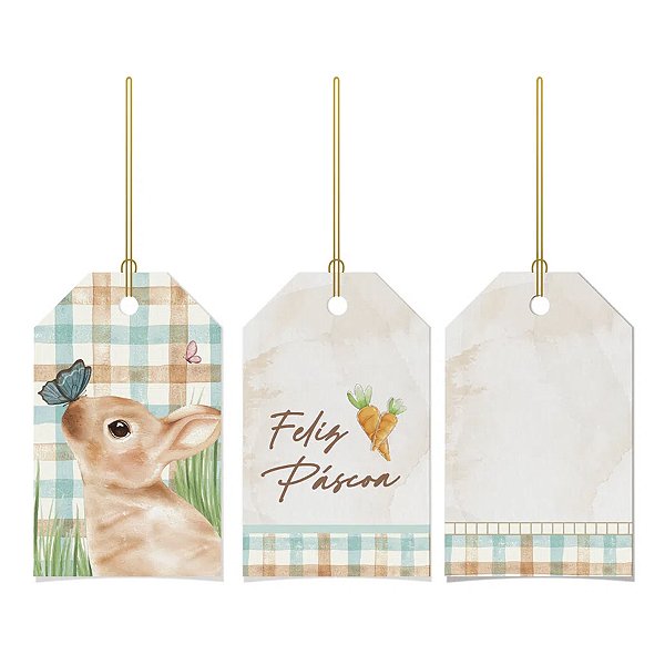 Tags Decorativa Charles - 5 x 8 cm - 12 unidades - Cromus Páscoa - Rizzo