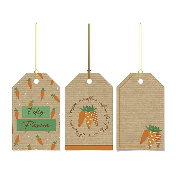Tags Decorativa - Kraft Cenoura - 5 x 8 cm - 12 unidades - Cromus Páscoa - Rizzo