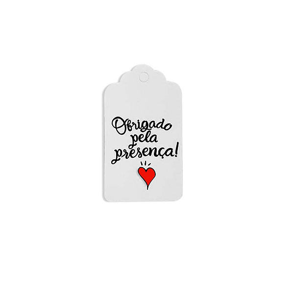 Tag Decorativa Branco com Furo - Obrigado pela Presença - 10 unidades - Rizzo