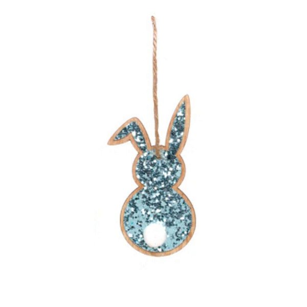 Tag de Coelho com Glitter Azul - 8cm x 3,5 cm x 1cm - Cromus Páscoa