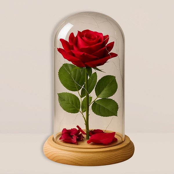 Enfeite Decorativo Rosa Encantada em Cúpula de Vidro Com Led - 11x22cm - 1 unidade - Rizzo