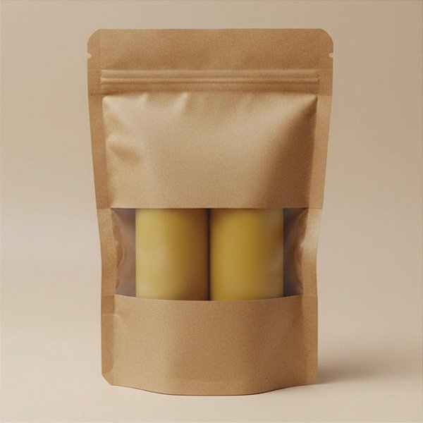Saco de Papel Kraft com Visor Stand Up Pouch Zip 20x30x5cm - Hermético e Impermeável Dentro e Fora - 50 un - Rizzo