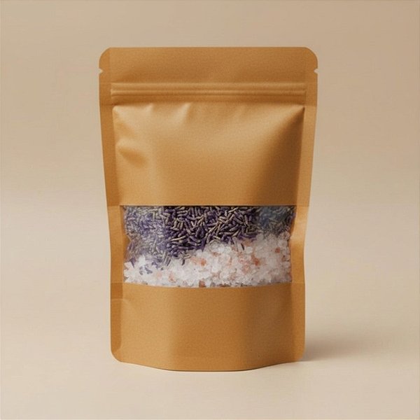 Saco de Papel Kraft com Visor Stand Up Pouch Zip 12x20cm - 50 un - Hermético Fosco p Fora Impermeável p dentro - Rizzo