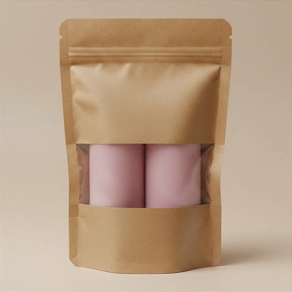 Saco de Papel Kraft com Visor Stand Up Pouch Zip 23x35cm - 50 un - Hermético Fosco p Fora Impermeável p dentro - Rizzo