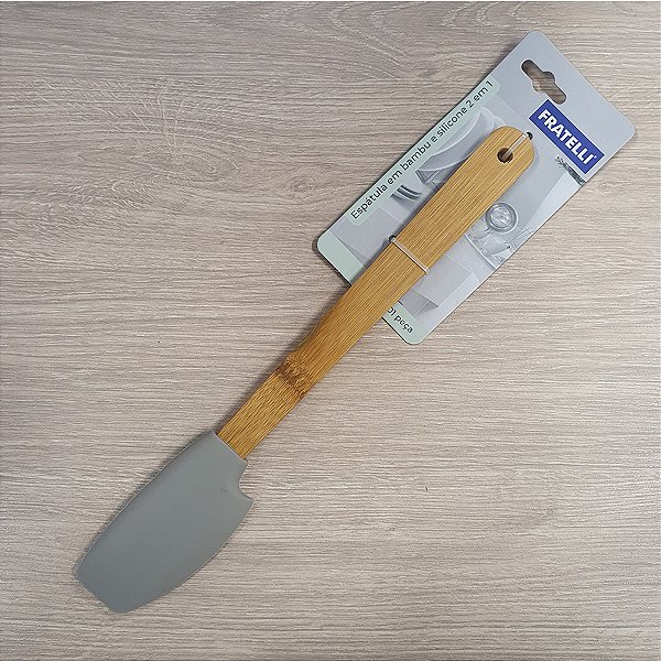 Espátula em Silicone 2 em 1 com Cabo de Bambu - Cinza - 1 unidade - Fratelli - Rizzo