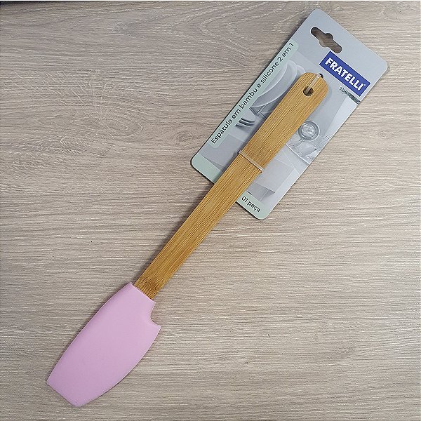 Espátula em Silicone 2 em 1 com Cabo de Bambu - Rosa - 1 unidade - Fratelli - Rizzo