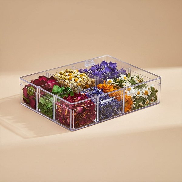 Caixa Acrílica Transparente Retangular com Divisórias - 14x10,5cm - 1 unidade - Rizzo