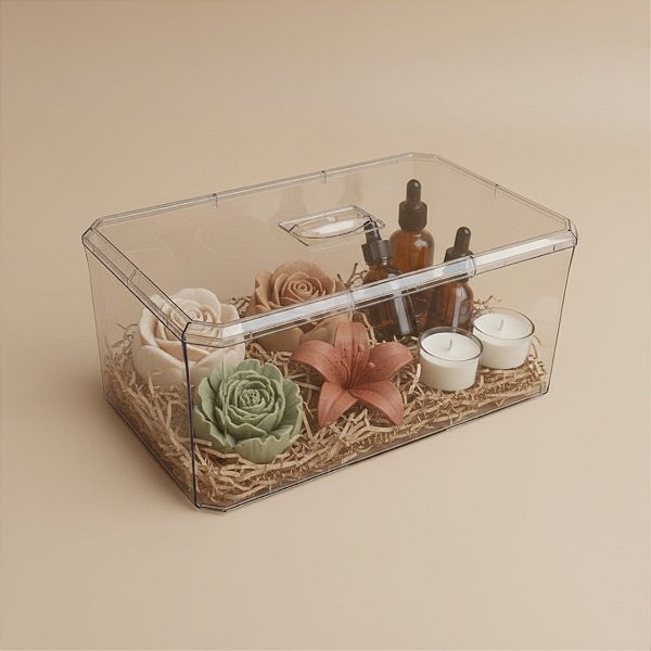 Caixa Acrilica Transparente Retangular com Tampa - 20x12x8cm - 1 unidade - Rizzo